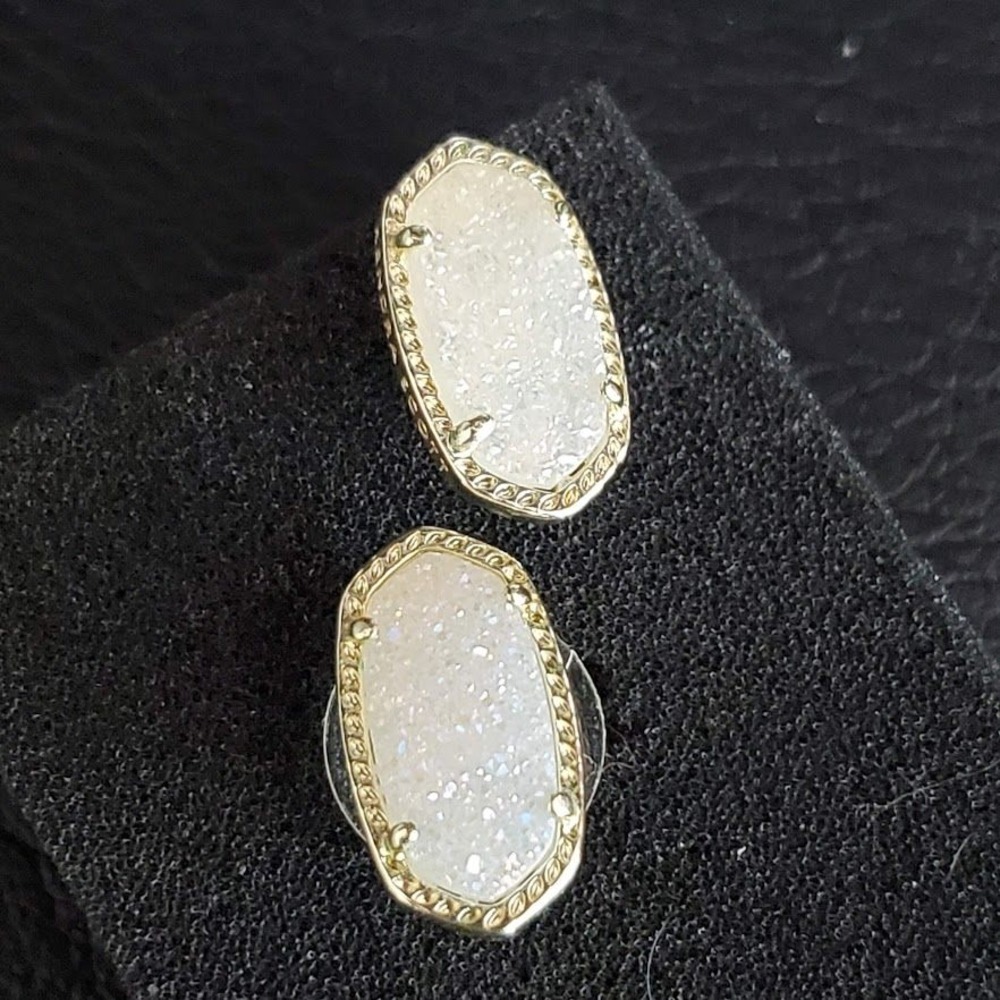 Kendra Scott Ellie Gold Stud Earrings in Iridescent Drusy Oval Post Jewelry